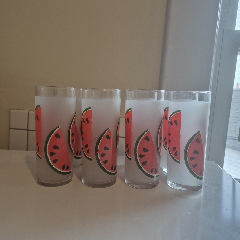 Set of 8 Watermelon Frosted Highball Glasses Tom Collons RARE Mid Century Modern